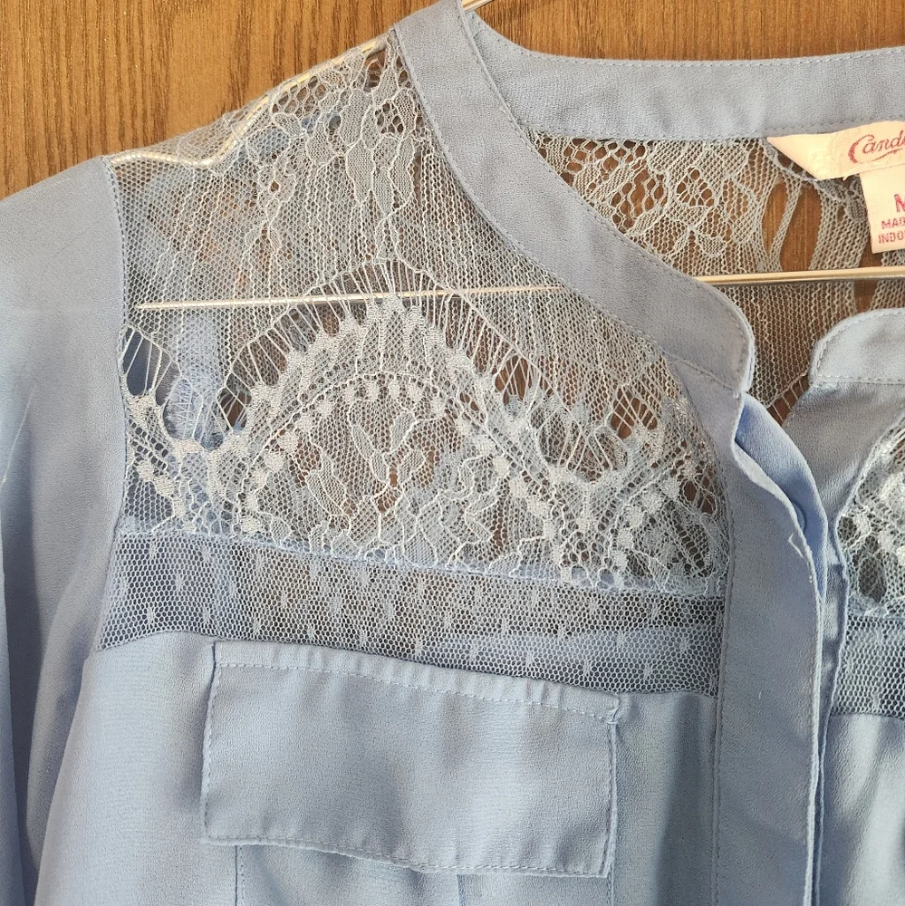 Candie's Light Blue Lace Detail Blouse - Picture 2 of 4